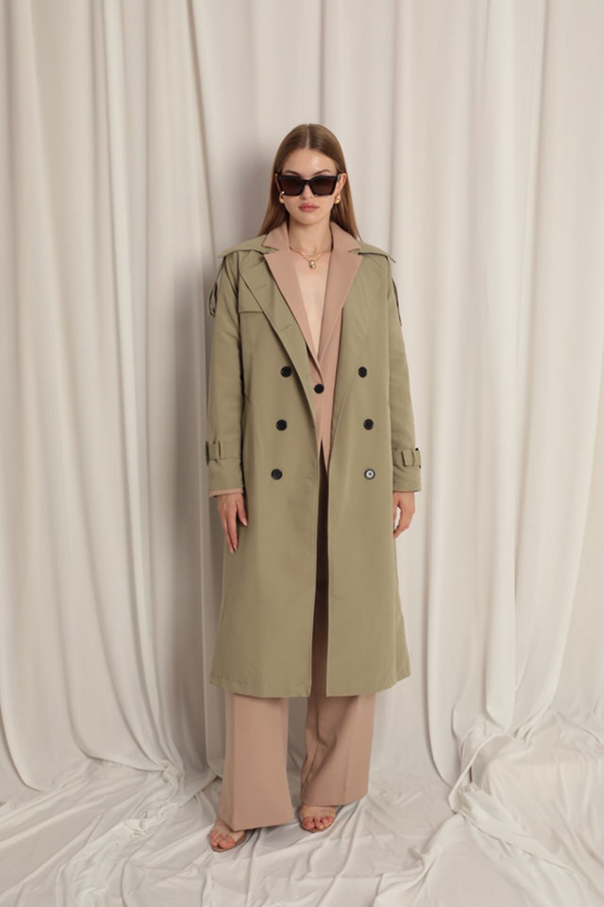 Woven Fabric Waterproof Women's Khaki Trench Coat - trendynow