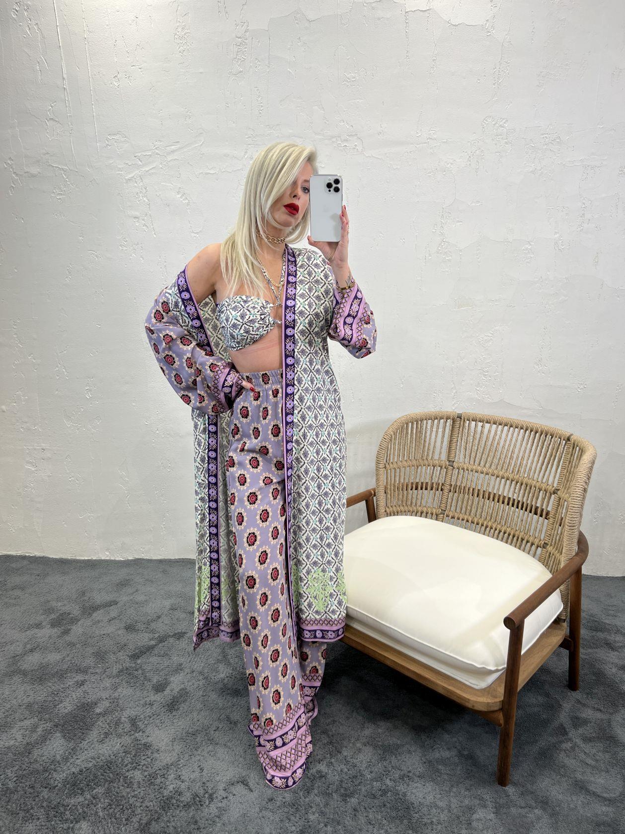 Three Pieces Kimono Suit In Paisley Print - trendynow