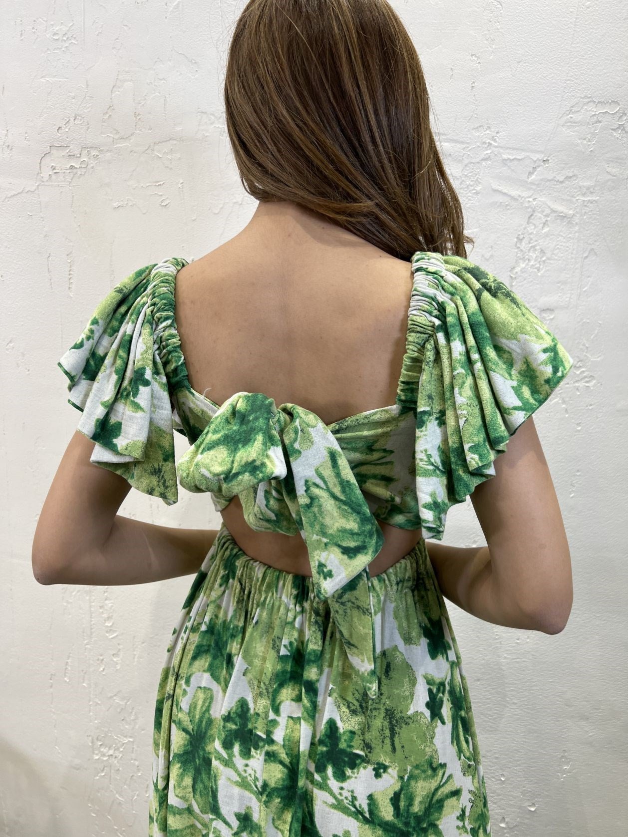 Square Neck With Ruffle Detail On The Shoulder Midi Dress In Floral Print