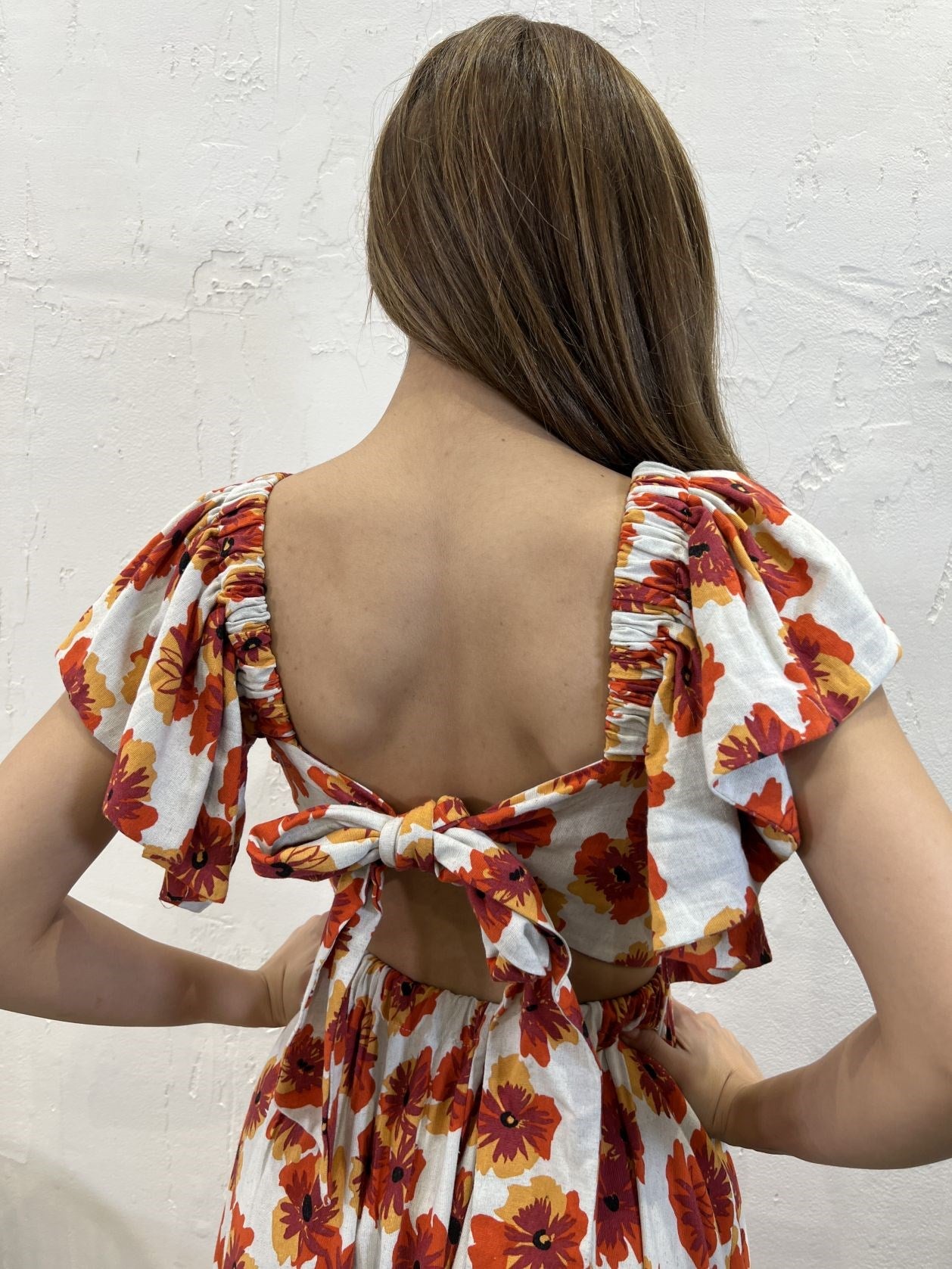 Square Neck With Ruffle Detail On The Shoulder Midi Dress In Floral Print