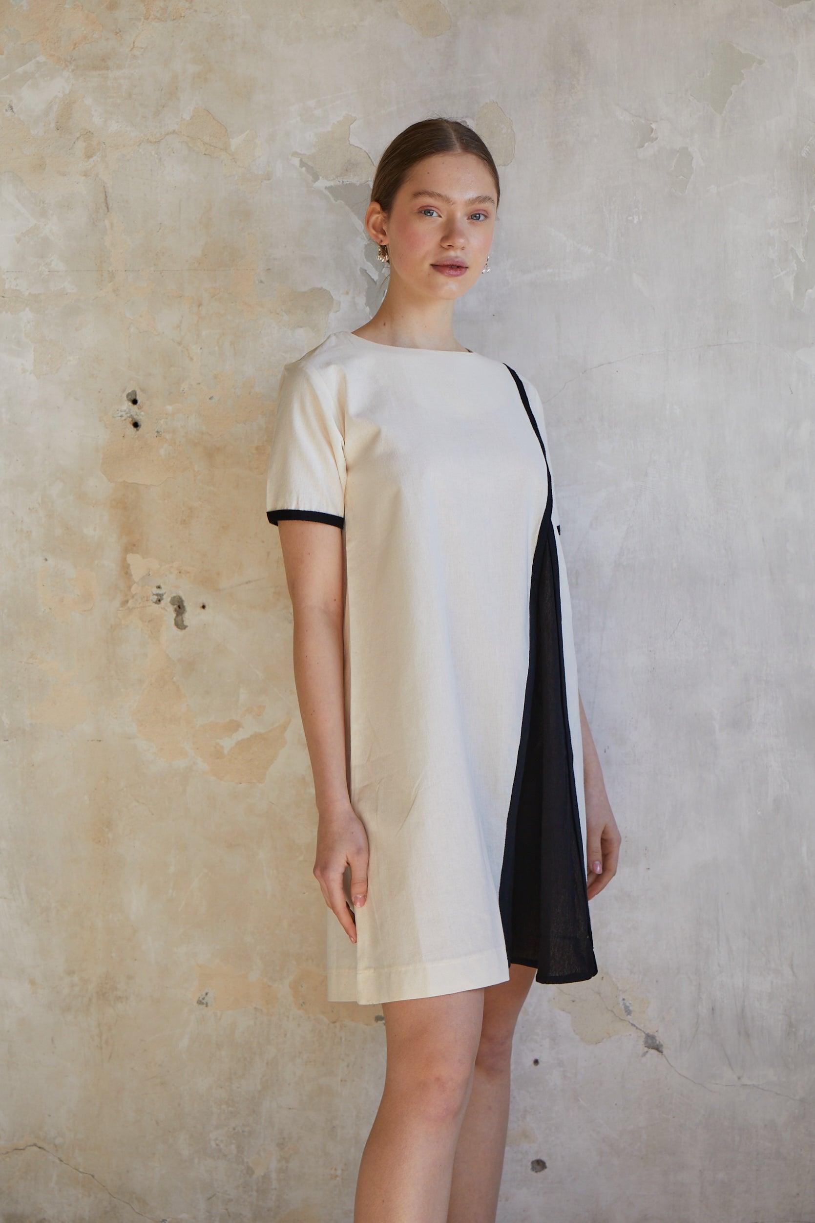 Mini Raw Dress with Pleat Detail - 100% Organic Cotton - trendynow