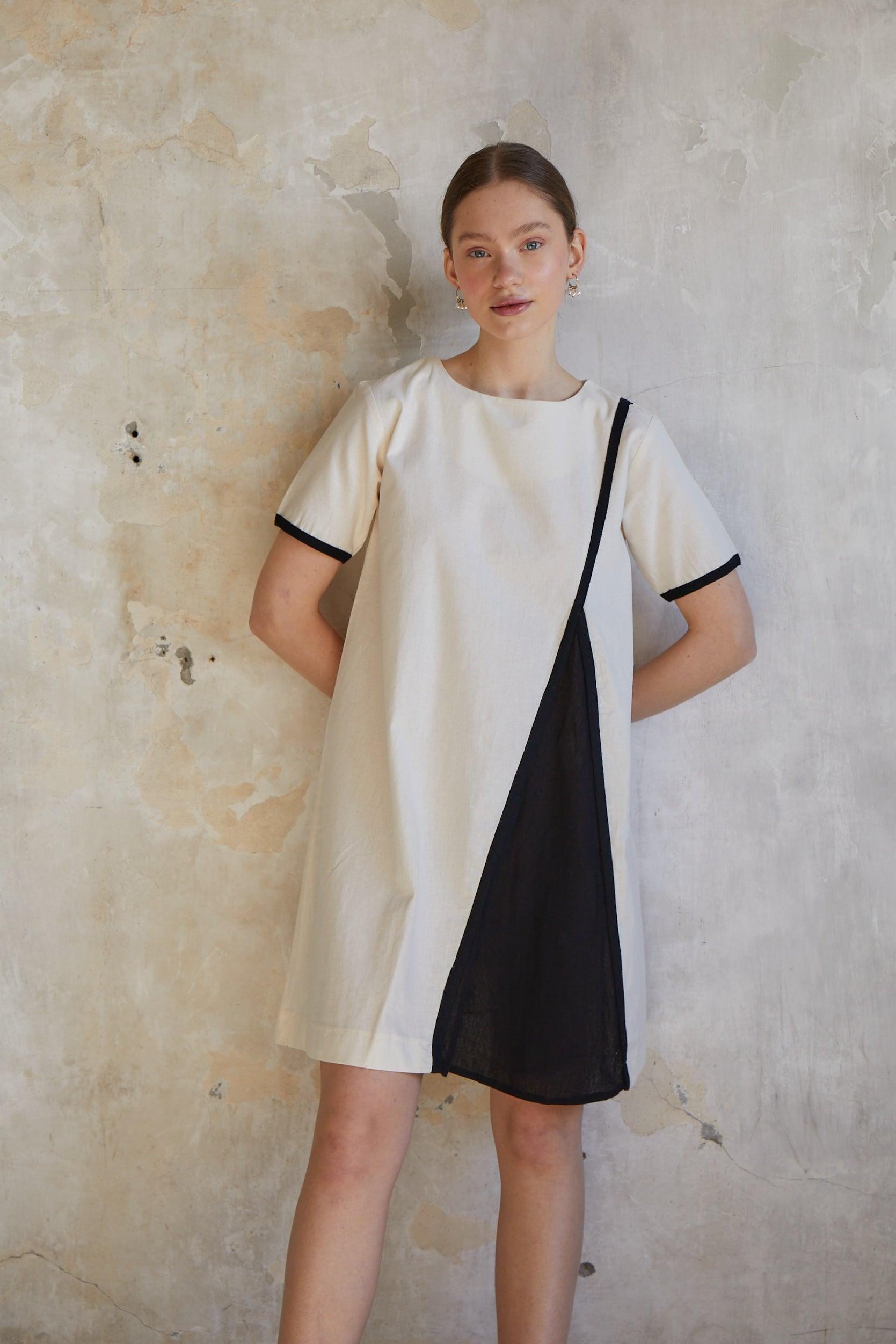 Mini Raw Dress with Pleat Detail - 100% Organic Cotton - trendynow