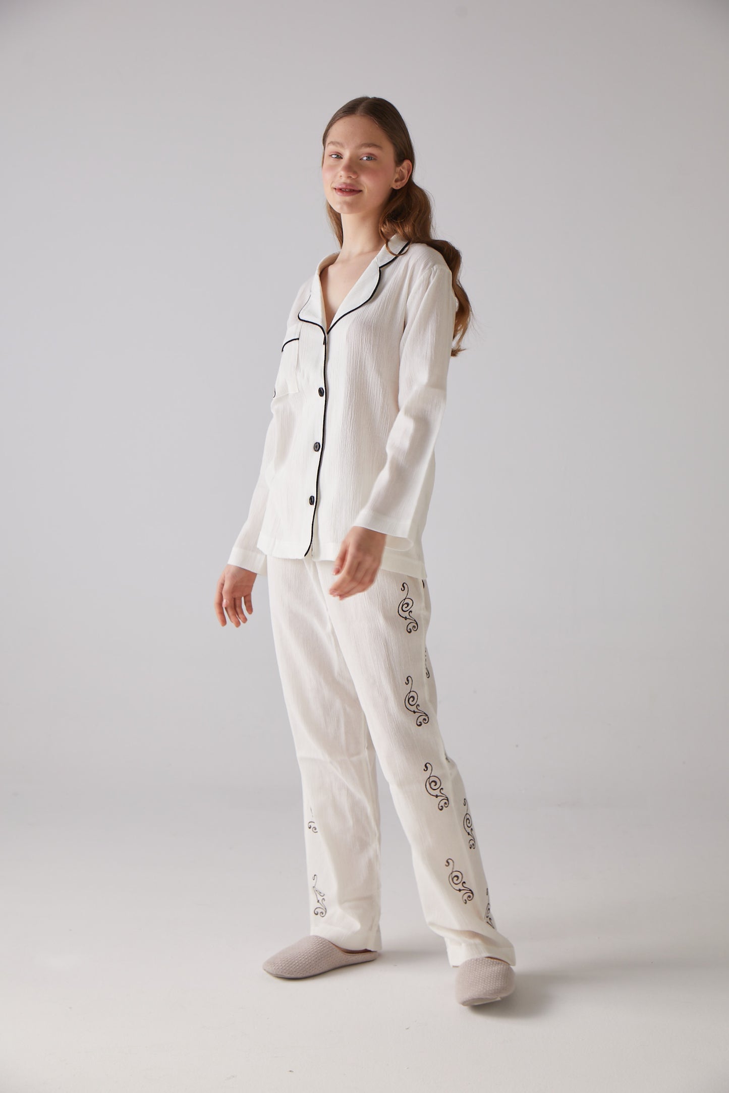 Ensemble Pyjama Long Blanc Motif Clef - 100% Coton Bio