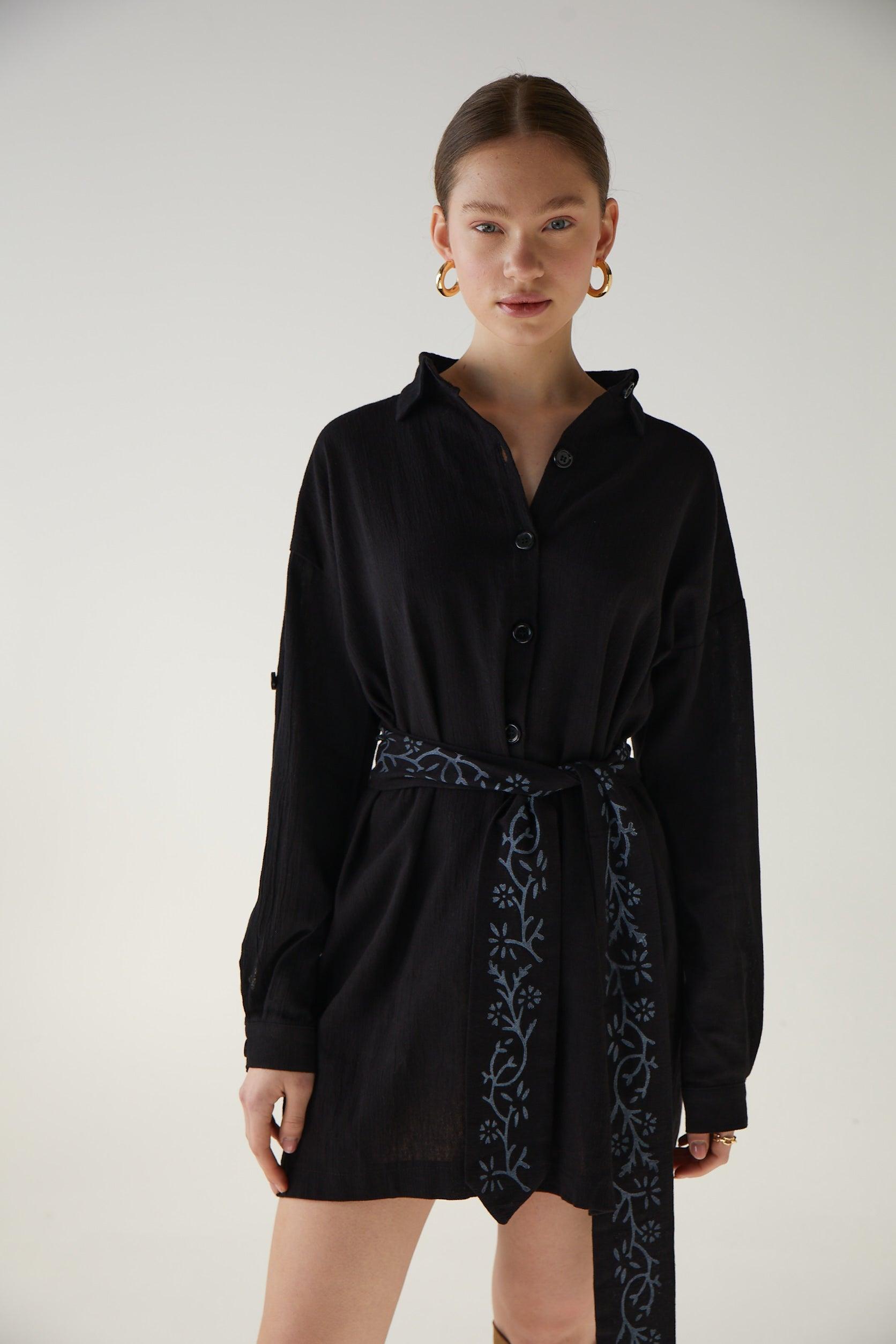 Mini Shirt-Dress with Flower Belt - 100% Organic Cotton - trendynow