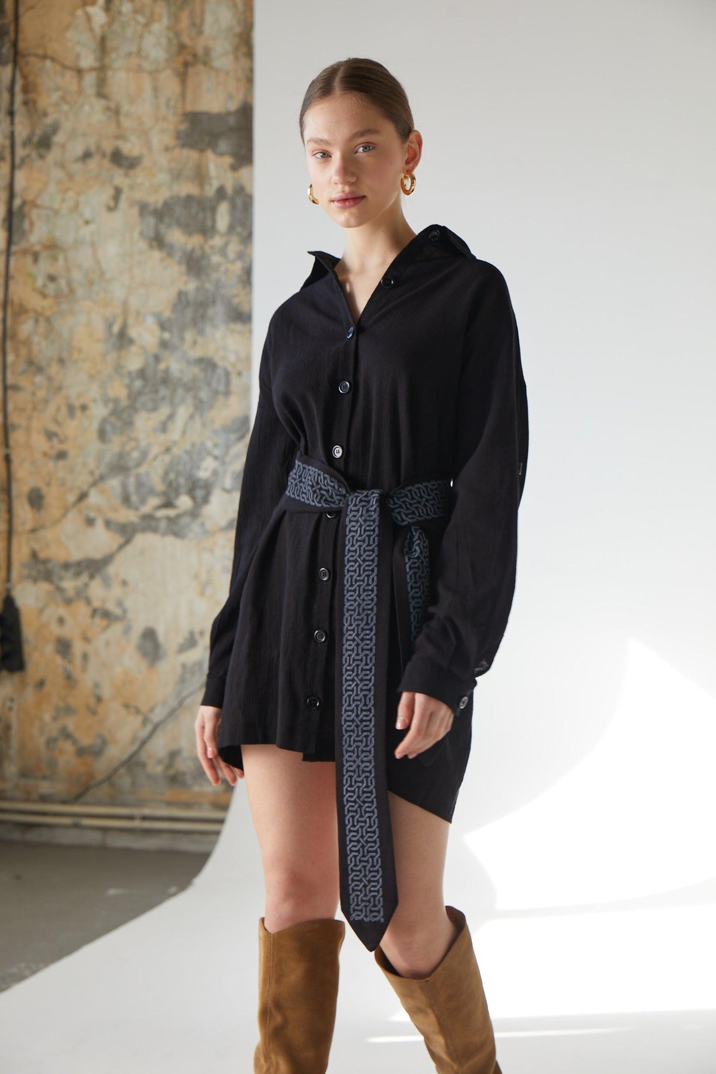 Mini Shirt-Dress with Geometric Belt - 100% Organic Cotton - trendynow