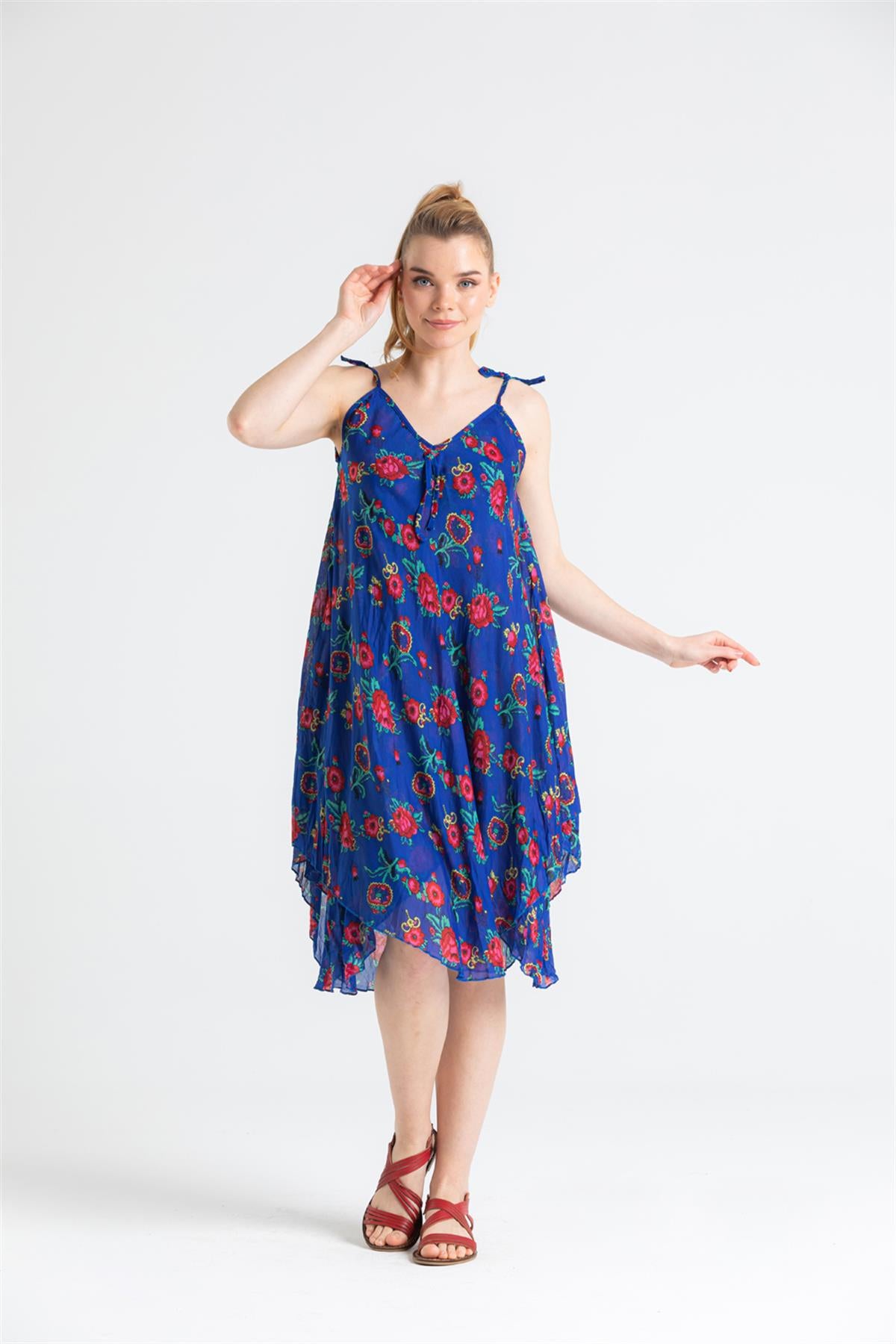 Strappy Printed Short Voile Dress
