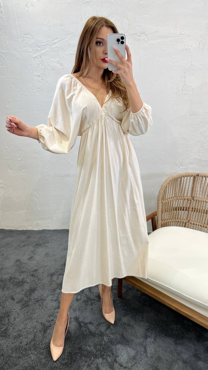 Midi linen dress with sleeves hotsell