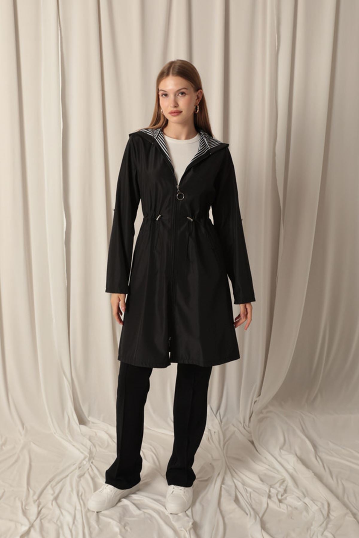 Bondig Fabric Waterproof Women's Black Trench Coat - trendynow