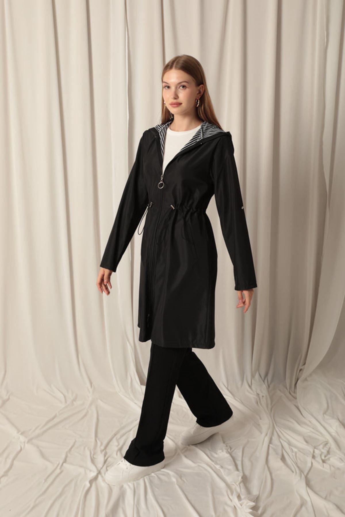 Bondig Fabric Waterproof Women's Black Trench Coat - trendynow