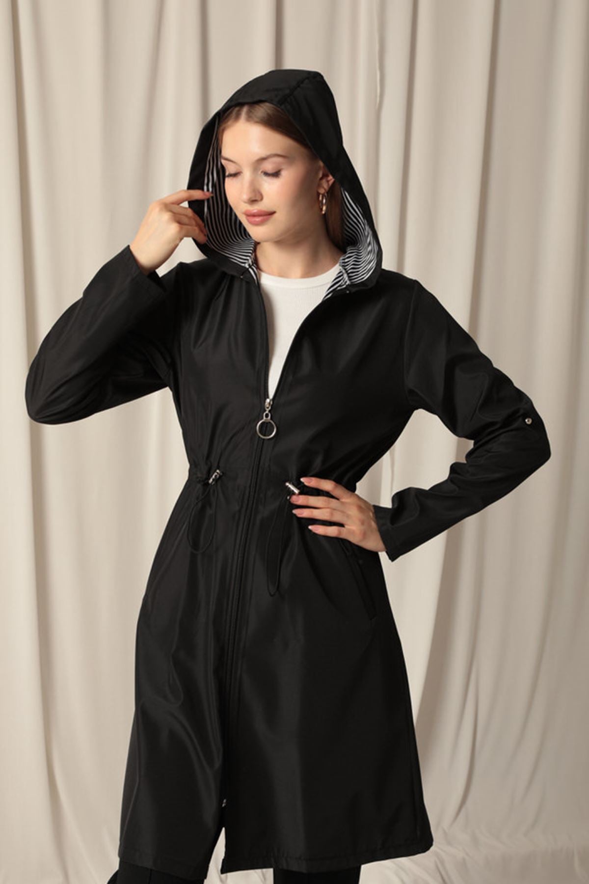 Bondig Fabric Waterproof Women's Black Trench Coat - trendynow