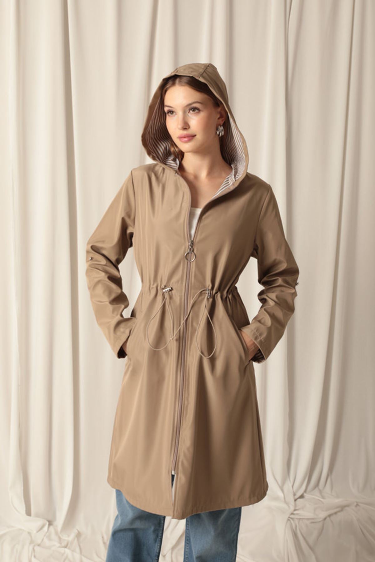 Bondig Fabric Waterproof Women's Mink Trench Coat - trendynow