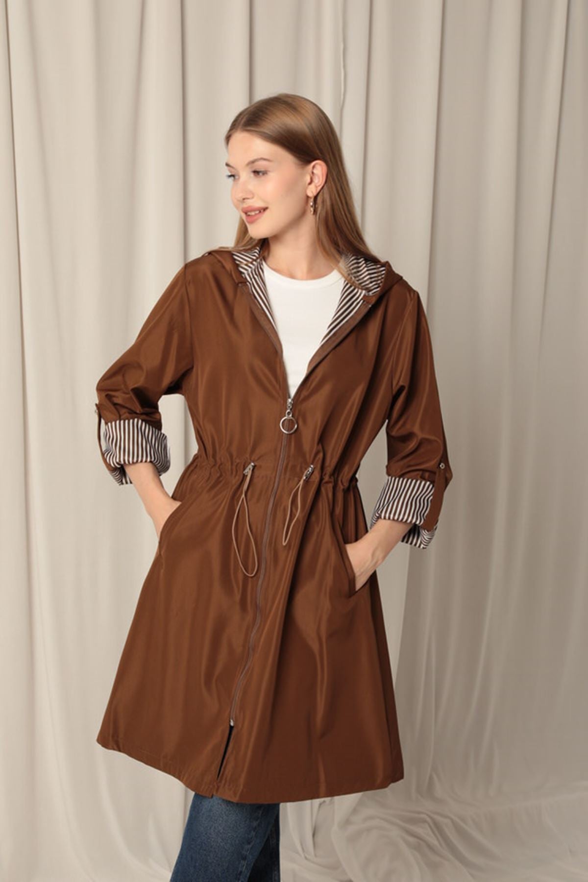 Bondit Fabric Waterproof Women's Coffee Trench Coat - trendynow