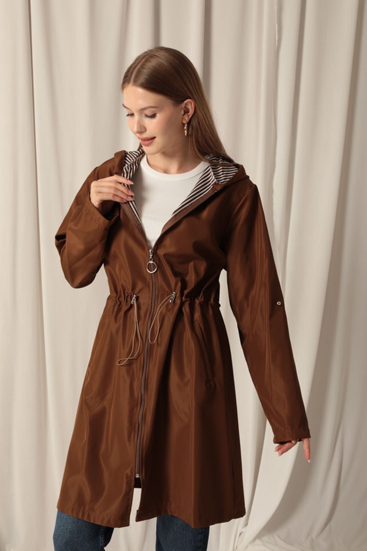 Bondit Fabric Waterproof Women's Coffee Trench Coat - trendynow