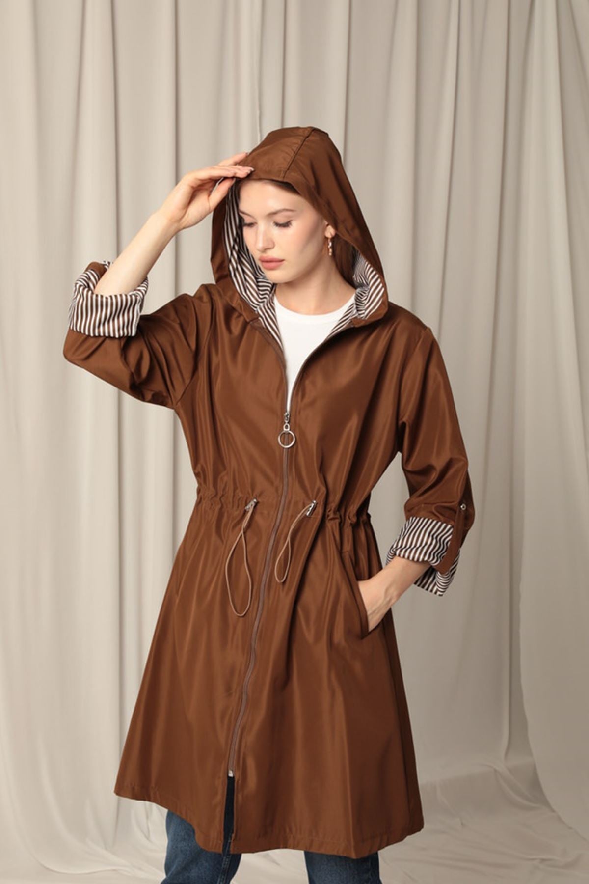 Bondit Fabric Waterproof Women's Coffee Trench Coat - trendynow