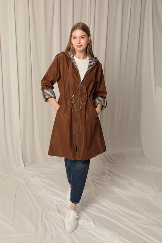 Bondit Fabric Waterproof Women's Coffee Trench Coat - trendynow