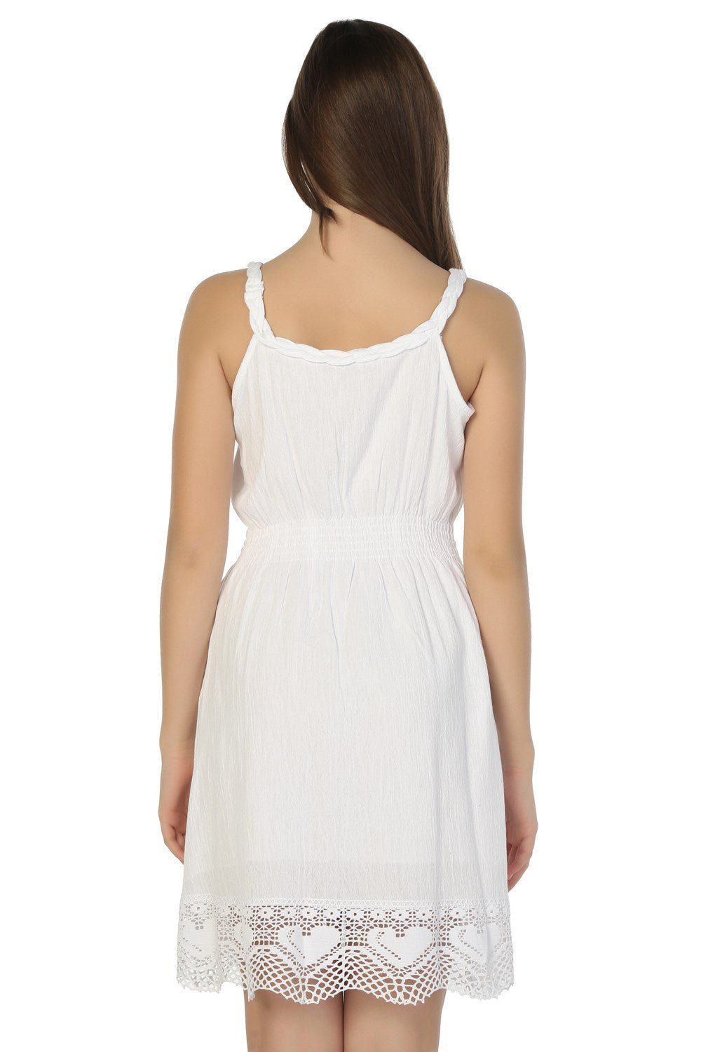 Braided - strap Sile Cloth Mini Dress With Guipure Lace At The Hem - trendynow