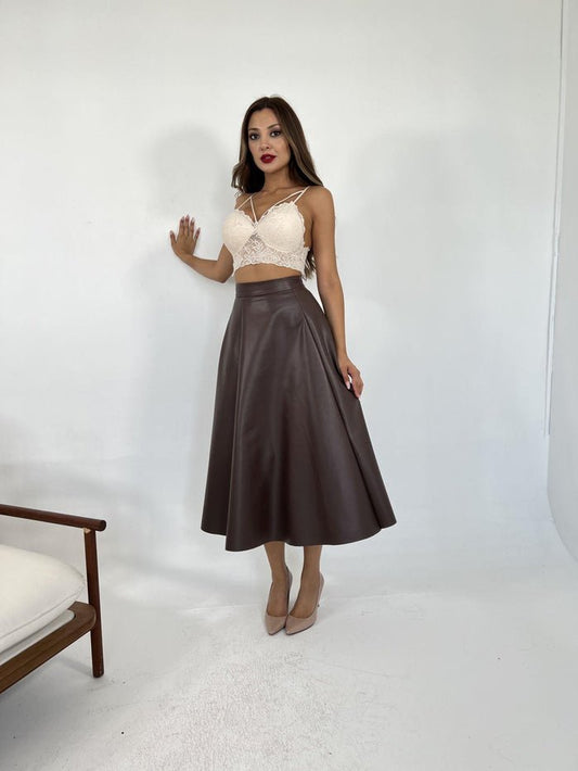 Brown Leather Skirt - trendynow