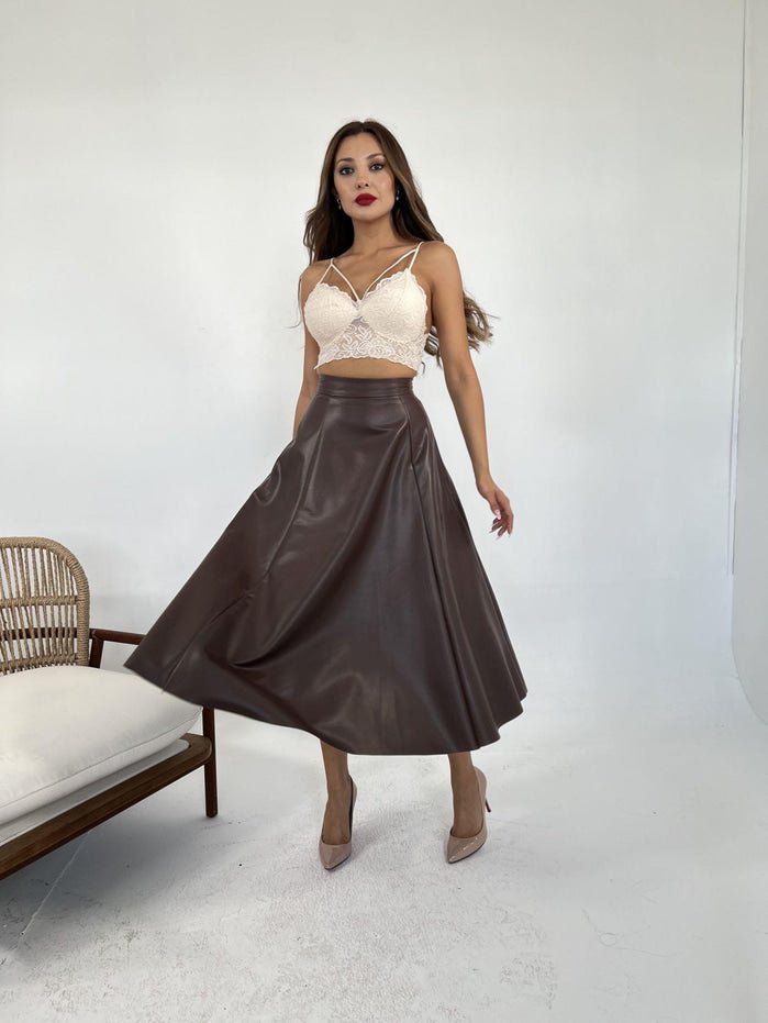 Brown Leather Skirt - trendynow