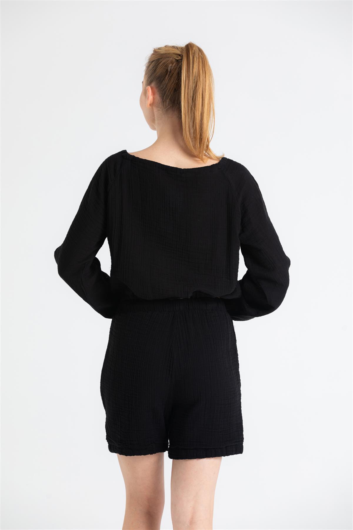 Button - Front Long Sleeve Muslin Blouse - trendynow