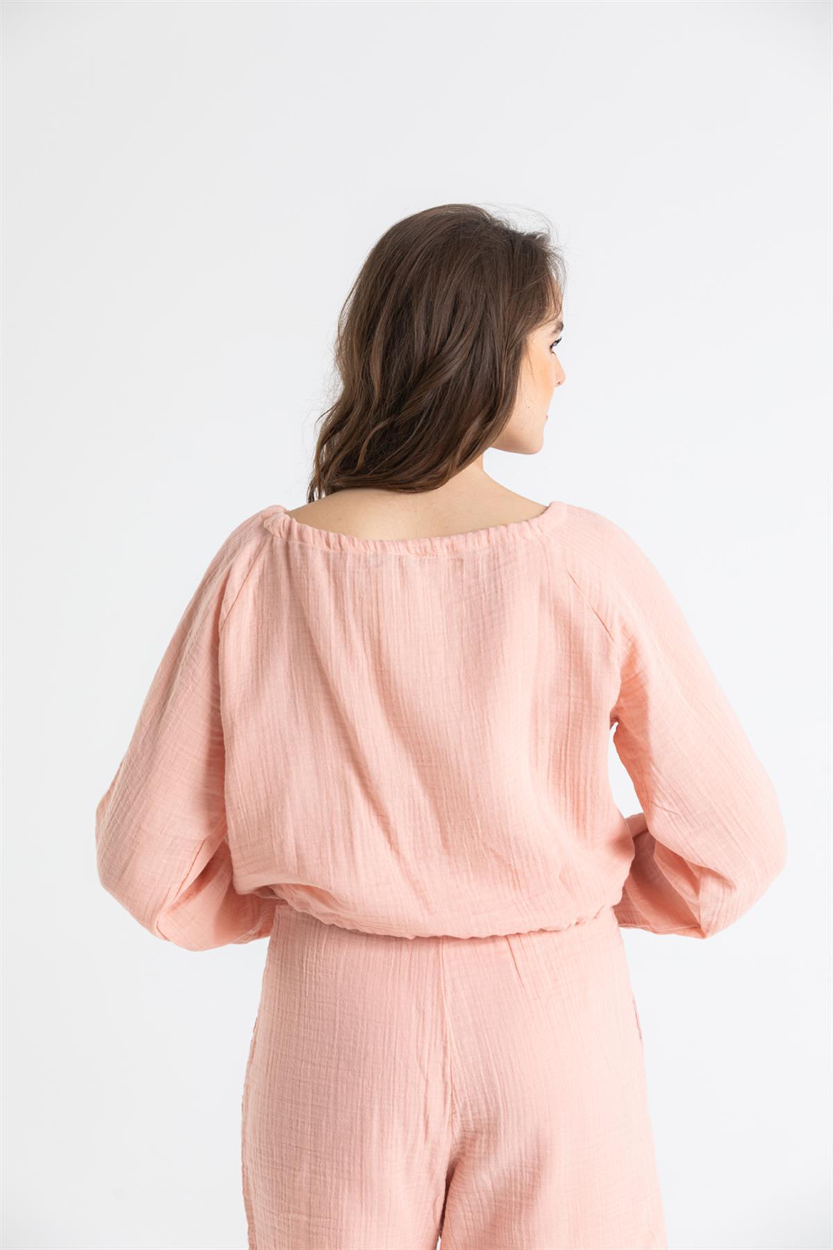 Button - Front Long Sleeve Muslin Blouse - trendynow