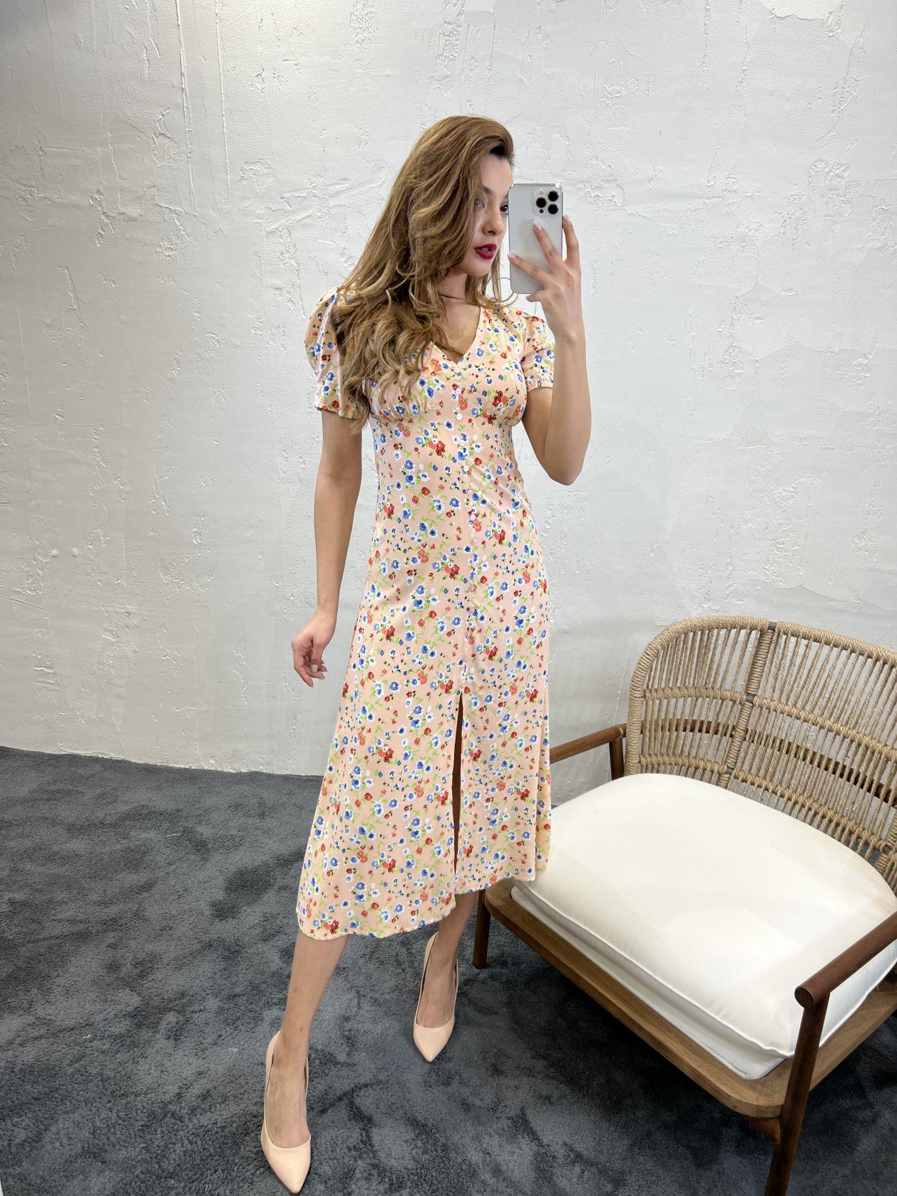 Button Through Balloon Sleeve Midi Dress in Floral Print - trendynow