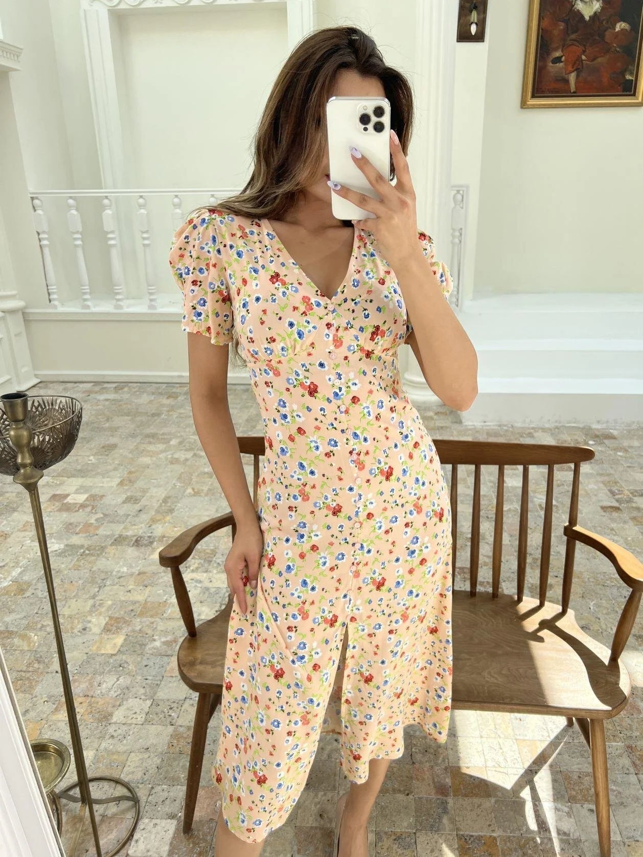 Midi floral dress with sleeves best sale