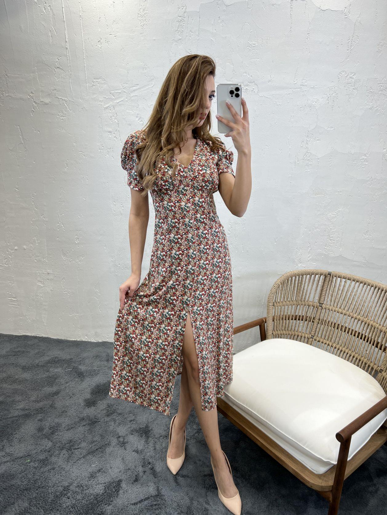 Button Through Balloon Sleeve Midi Dress in Floral Print - trendynow