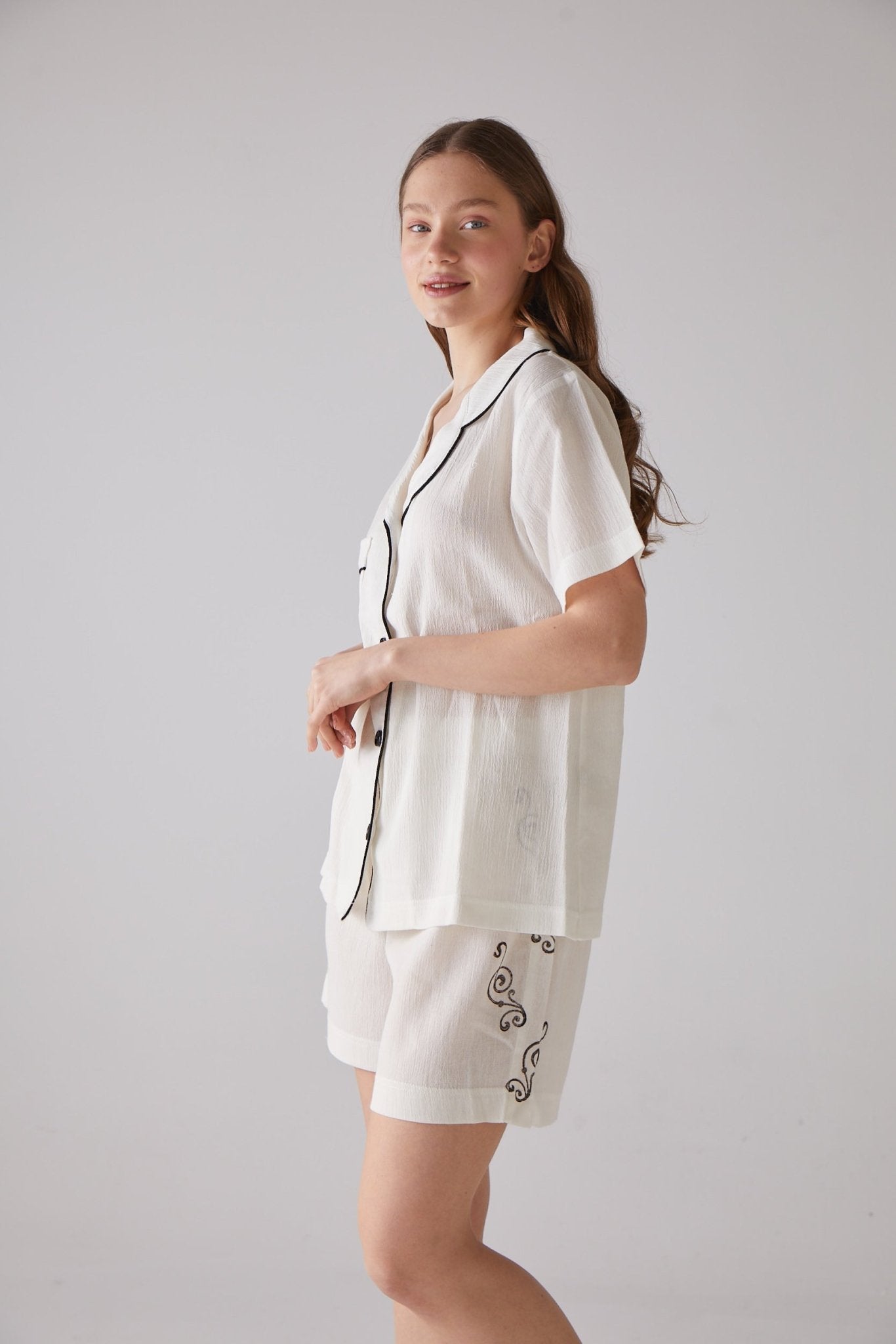 Clef Pattern White Short Pyjama Set - 100% Organic Cotton - trendynow