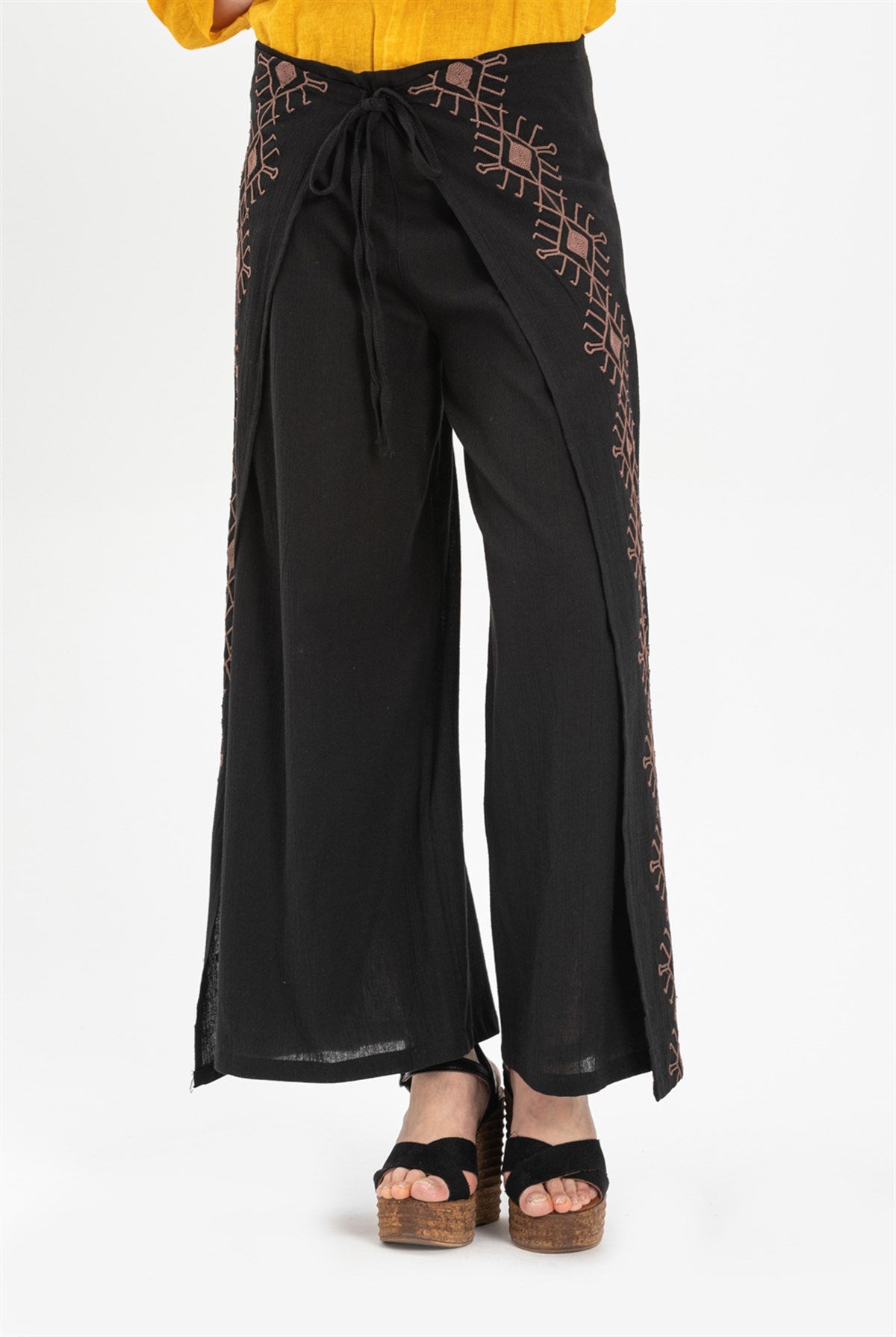 Embroidered Lace - up Riddle Trousers - trendynow