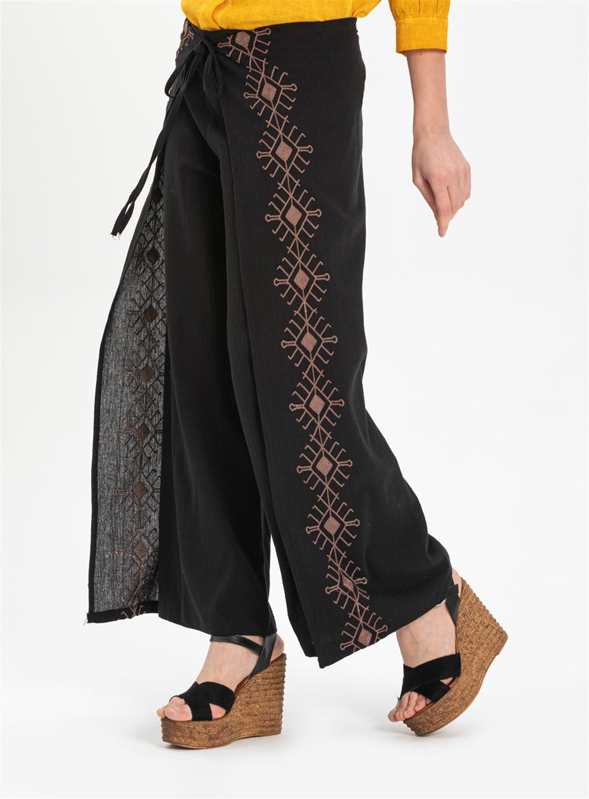 Embroidered Lace - up Riddle Trousers - trendynow