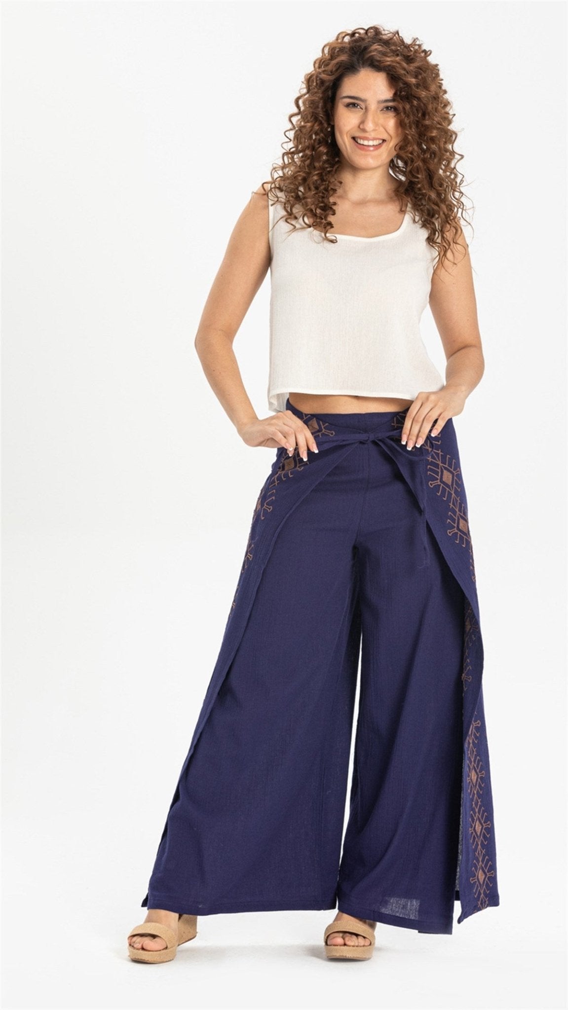 Embroidered Lace - up Riddle Trousers - trendynow