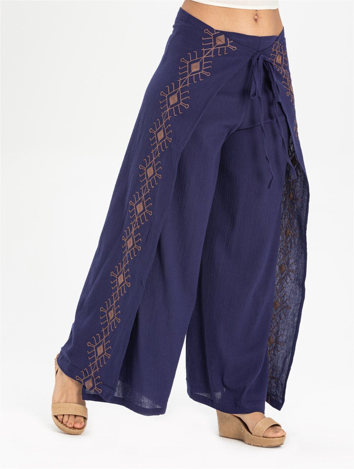 Embroidered Lace - up Riddle Trousers - trendynow