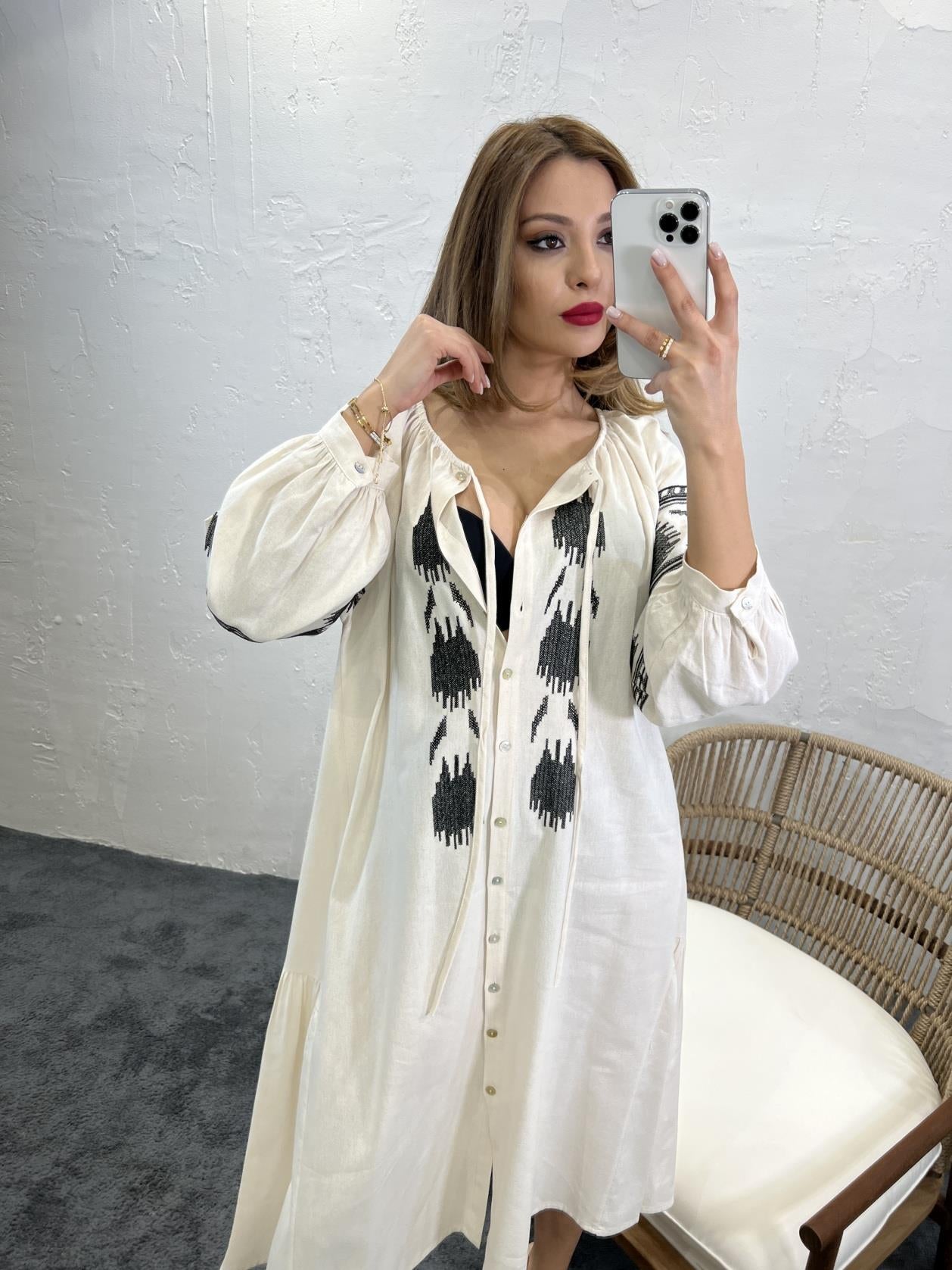 Robe chemise manche bouffante fashion