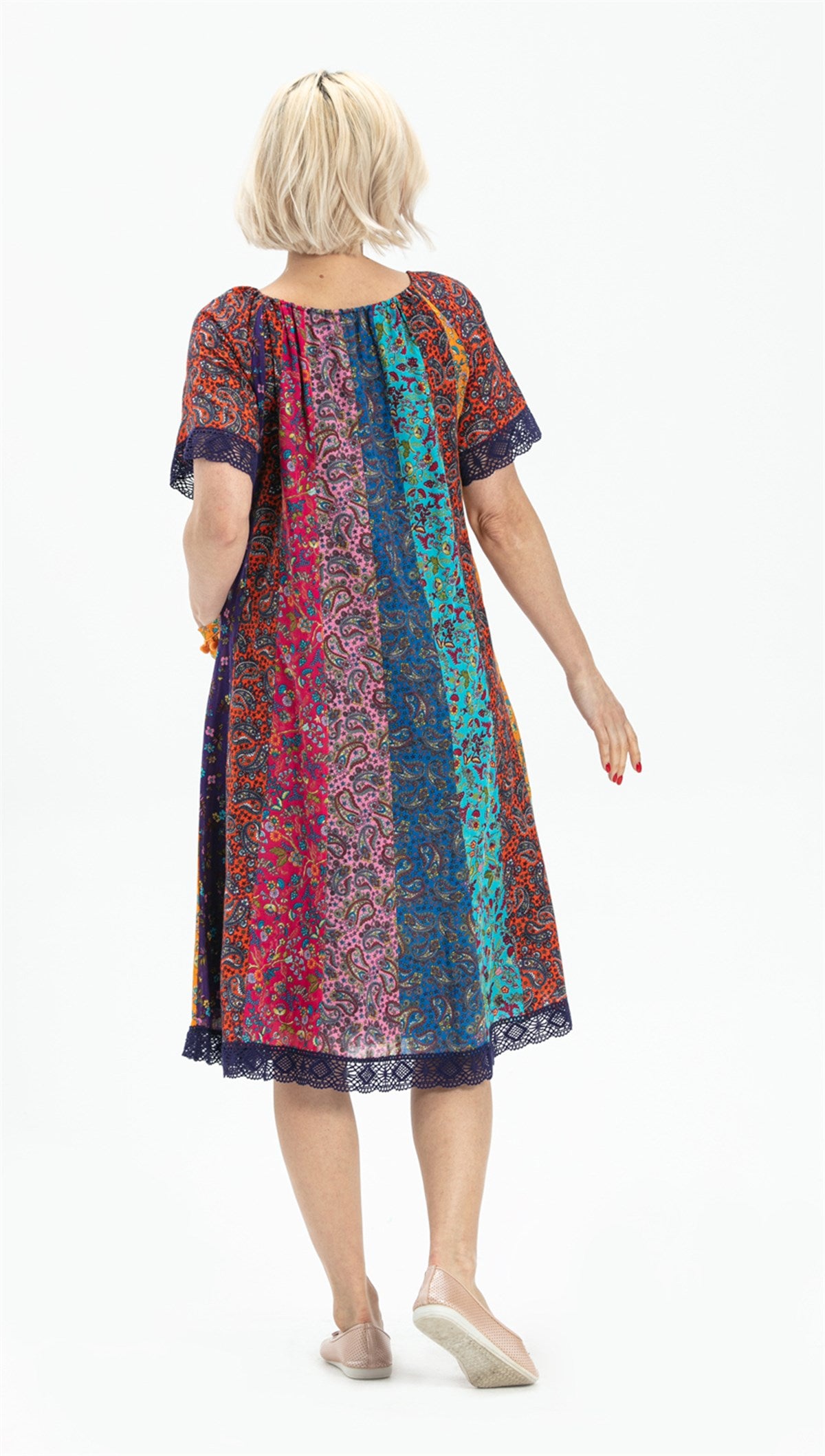 Short Sleeve Voile Patchwork Short Colorful Dress