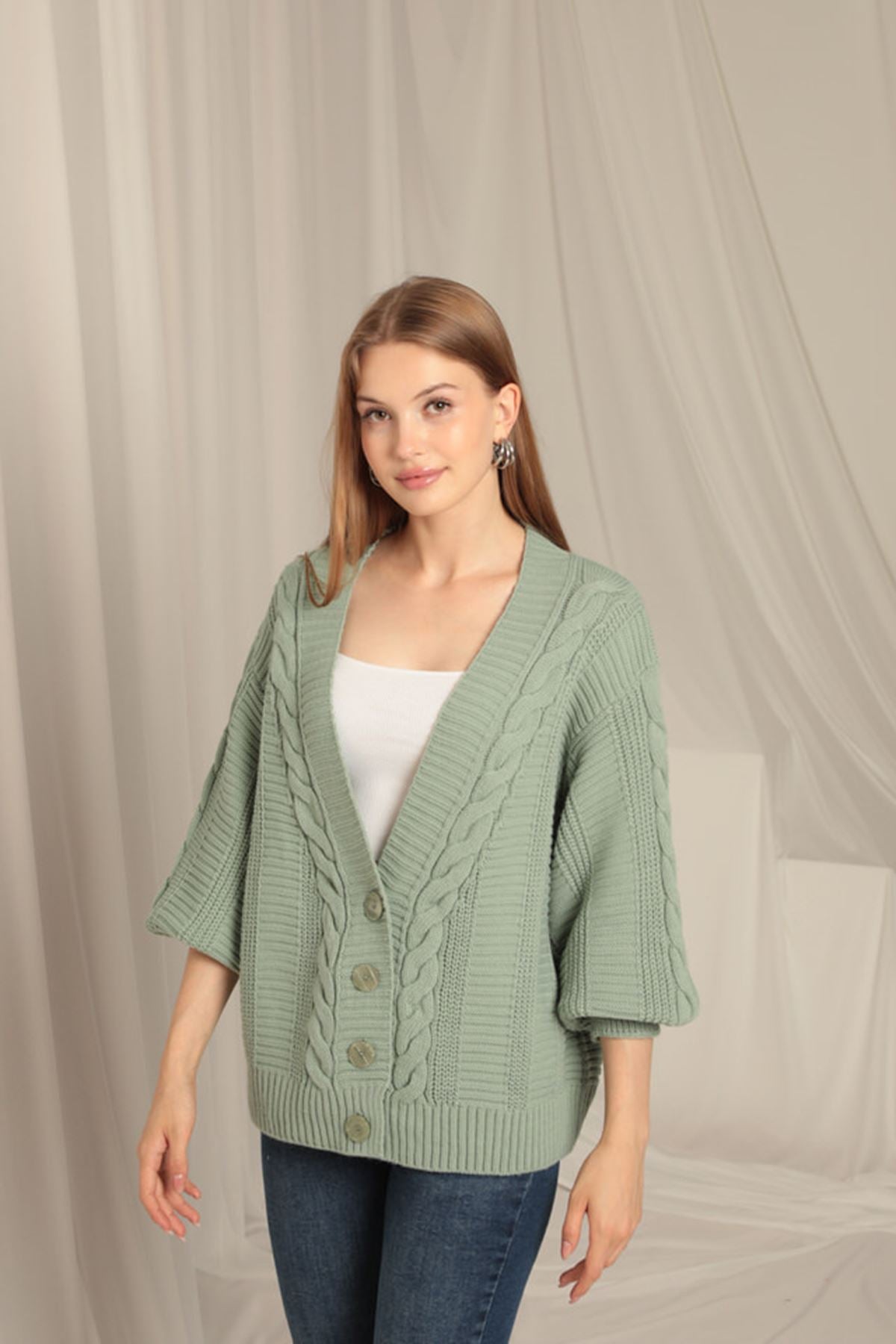 Knitwear Fabric Knit Detailed Women's Mint Cardigan - trendynow