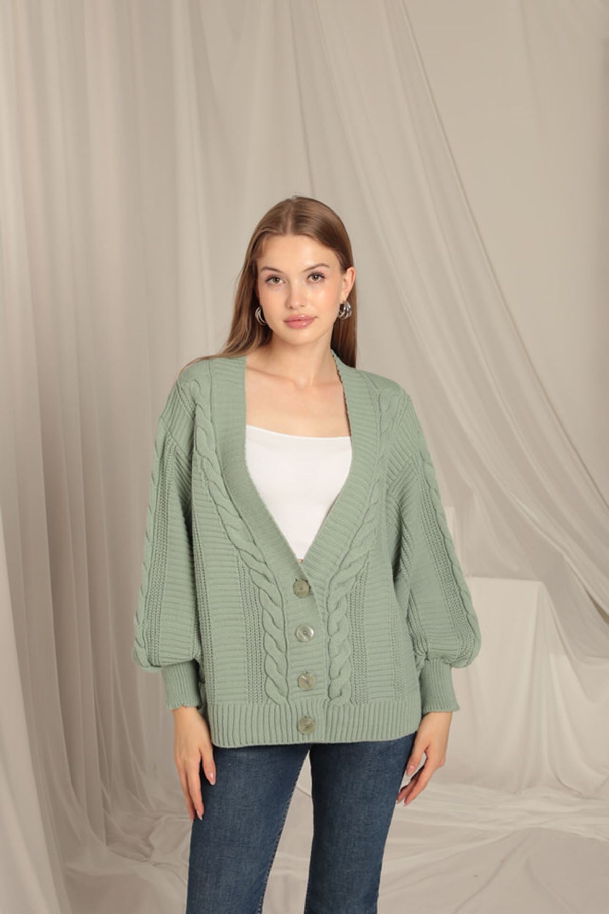 Knitwear Fabric Knit Detailed Women's Mint Cardigan - trendynow