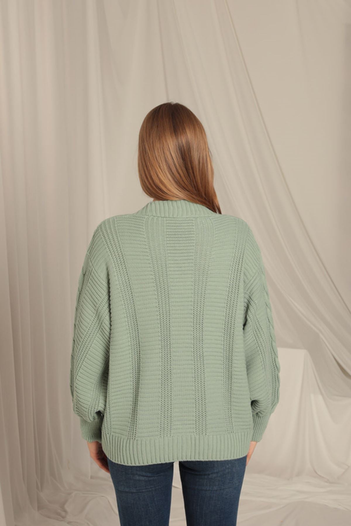 Knitwear Fabric Knit Detailed Women's Mint Cardigan - trendynow