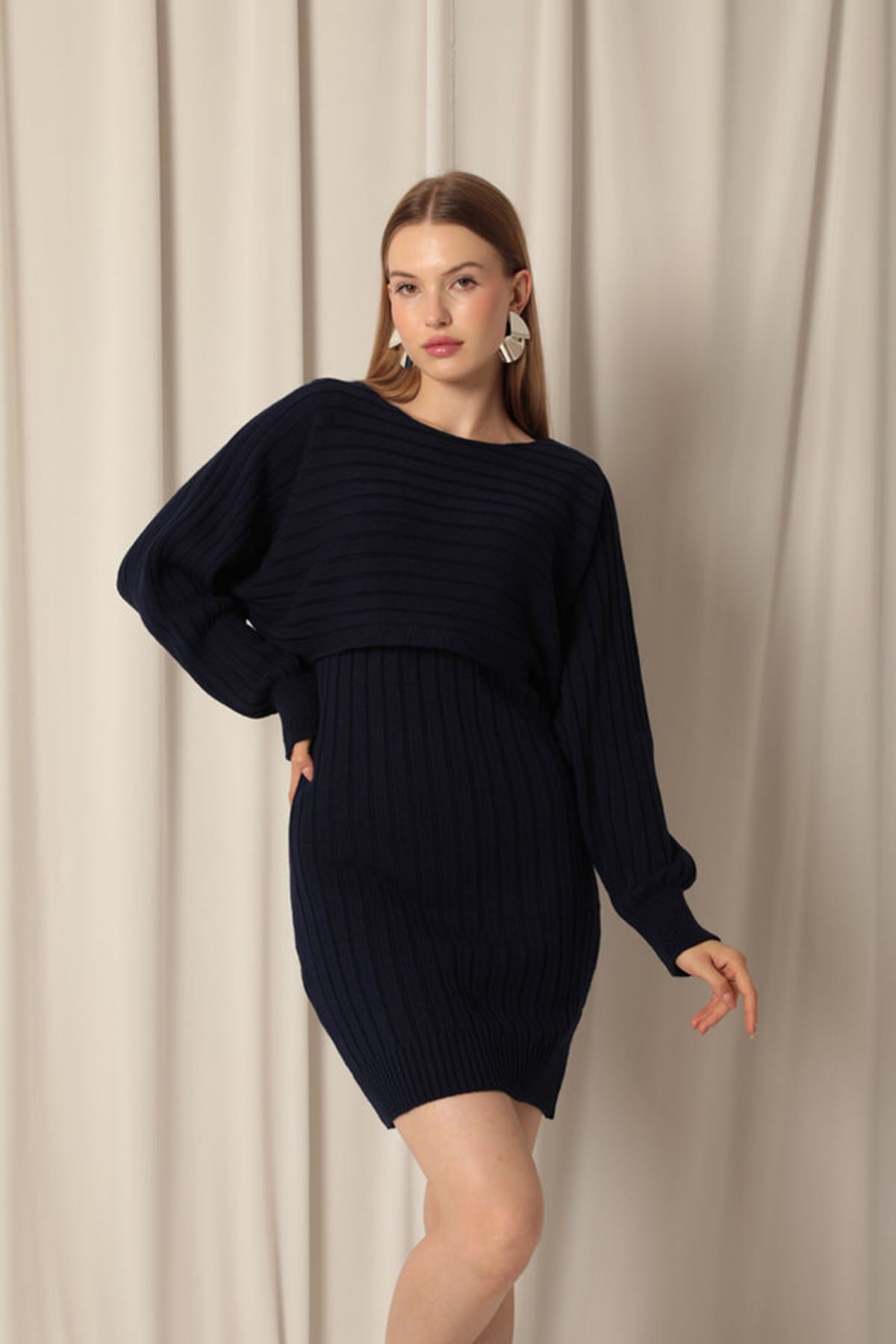 Knitwear Fabric Sweater Dress Navy Blue Suit - trendynow