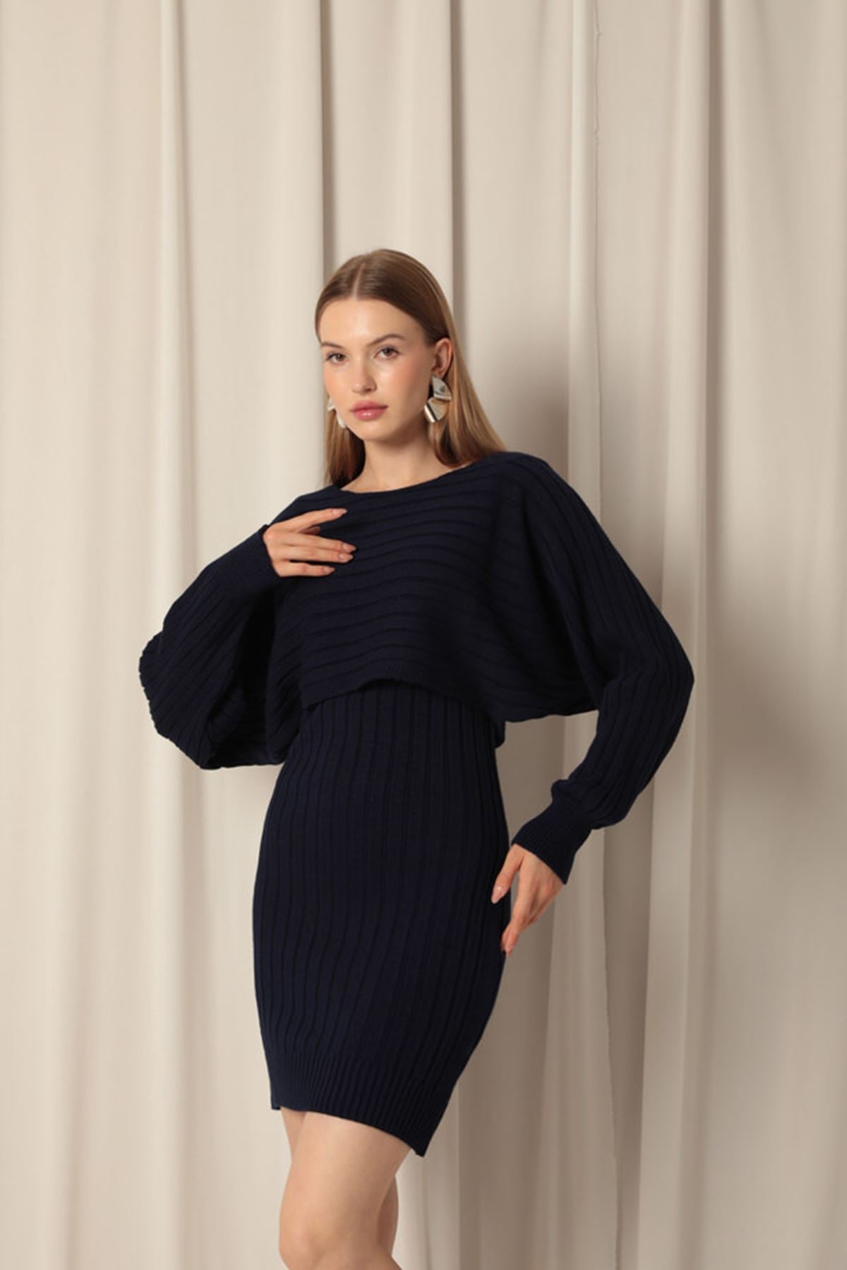 Knitwear Fabric Sweater Dress Navy Blue Suit - trendynow