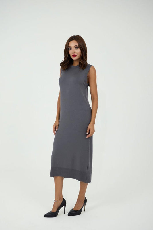 KNITWEAR SLEEVELESS DRESS - ANTHRACITE - trendynow