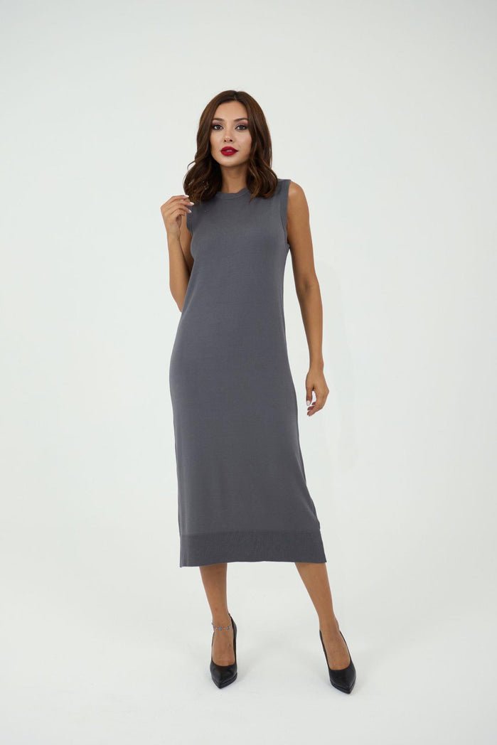 KNITWEAR SLEEVELESS DRESS - ANTHRACITE - trendynow