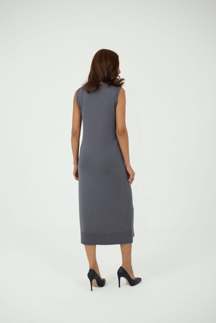 KNITWEAR SLEEVELESS DRESS - ANTHRACITE - trendynow