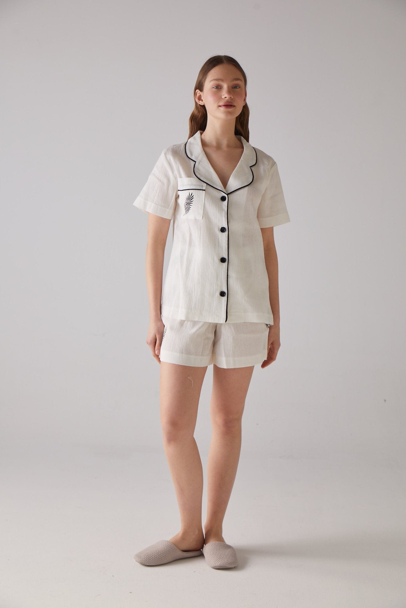 Leaf Pattern White Short Pyjama Set - 100% Organic Cotton - trendynow