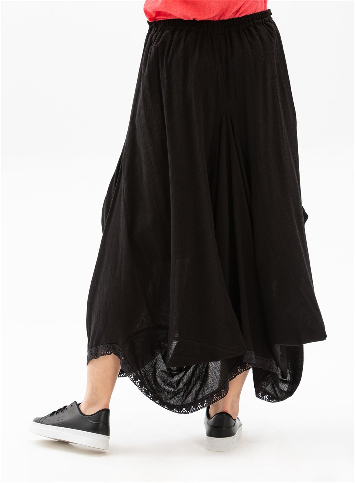 Long Skirt With Cross - stitch Embroidered And Lace - up Waist - trendynow