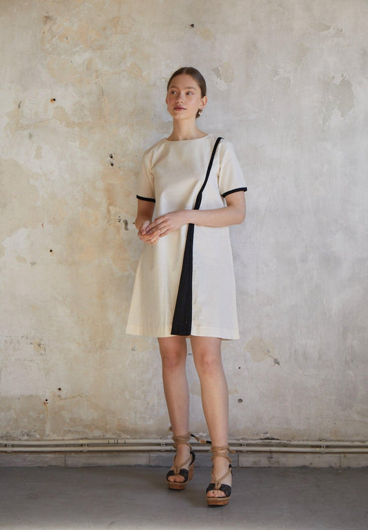 Mini Raw Dress with Pleat Detail - 100% Organic Cotton - trendynow