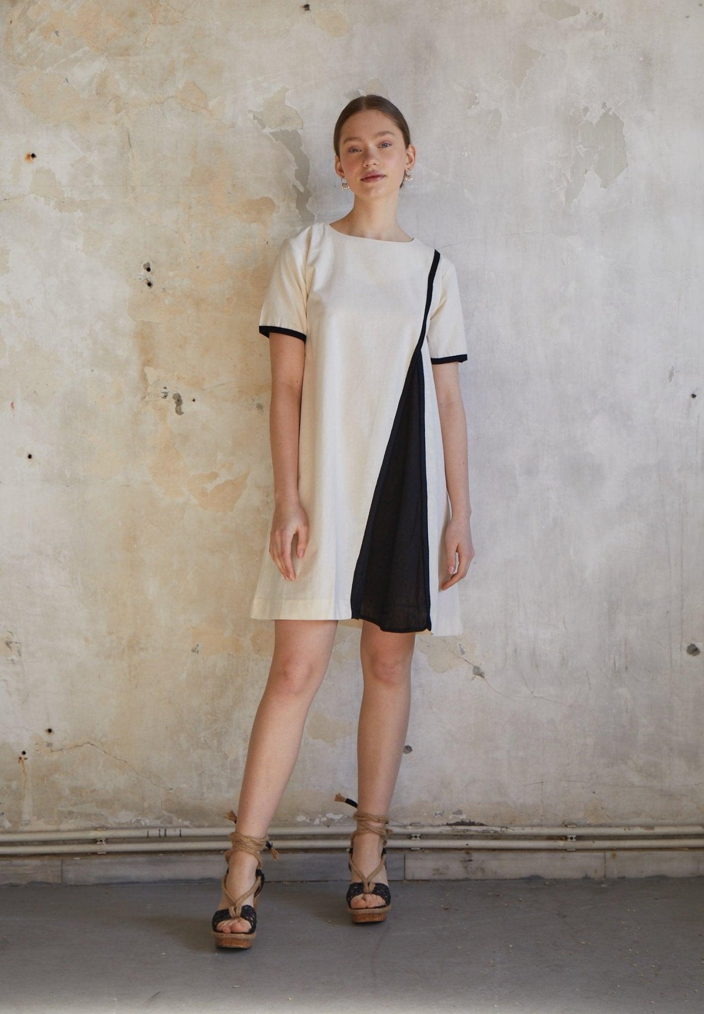 Mini Raw Dress with Pleat Detail - 100% Organic Cotton - trendynow