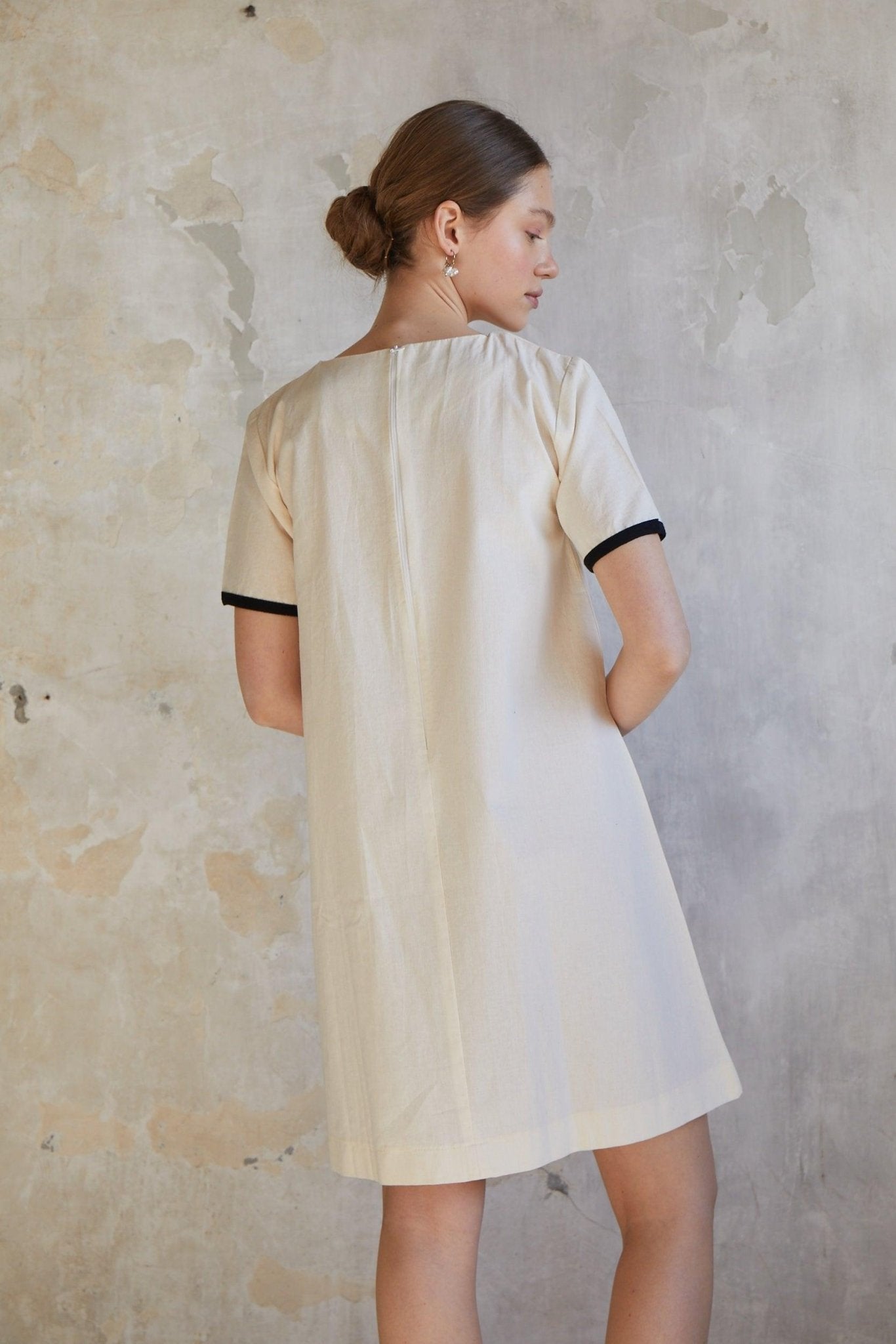 Mini Raw Dress with Pleat Detail - 100% Organic Cotton - trendynow