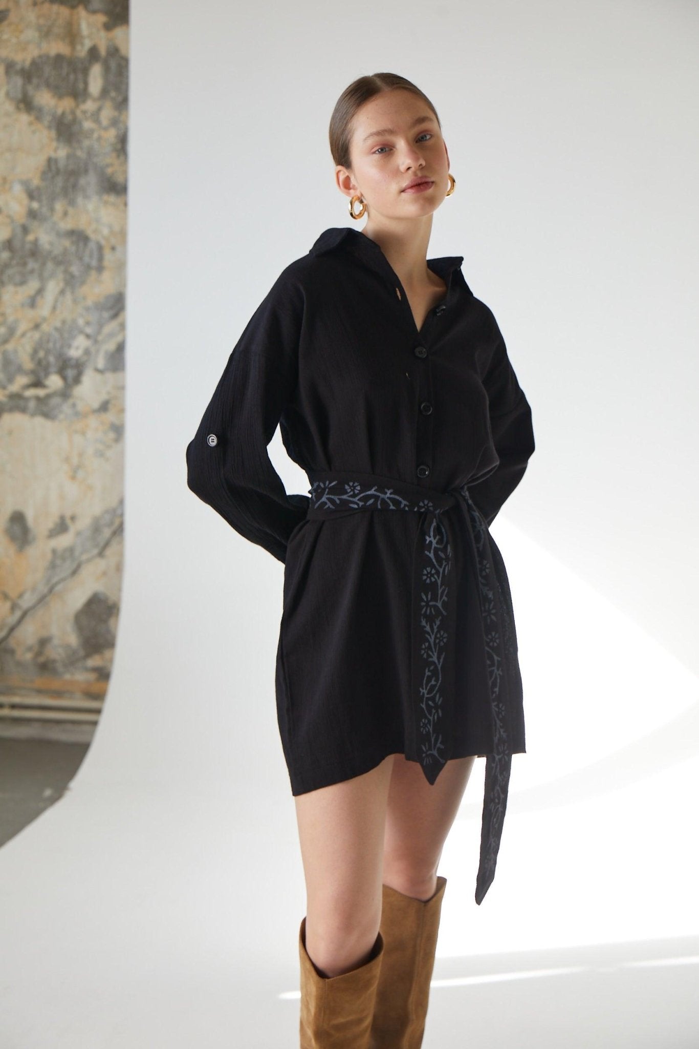 Mini Shirt - Dress with Flower Belt - 100% Organic Cotton - trendynow