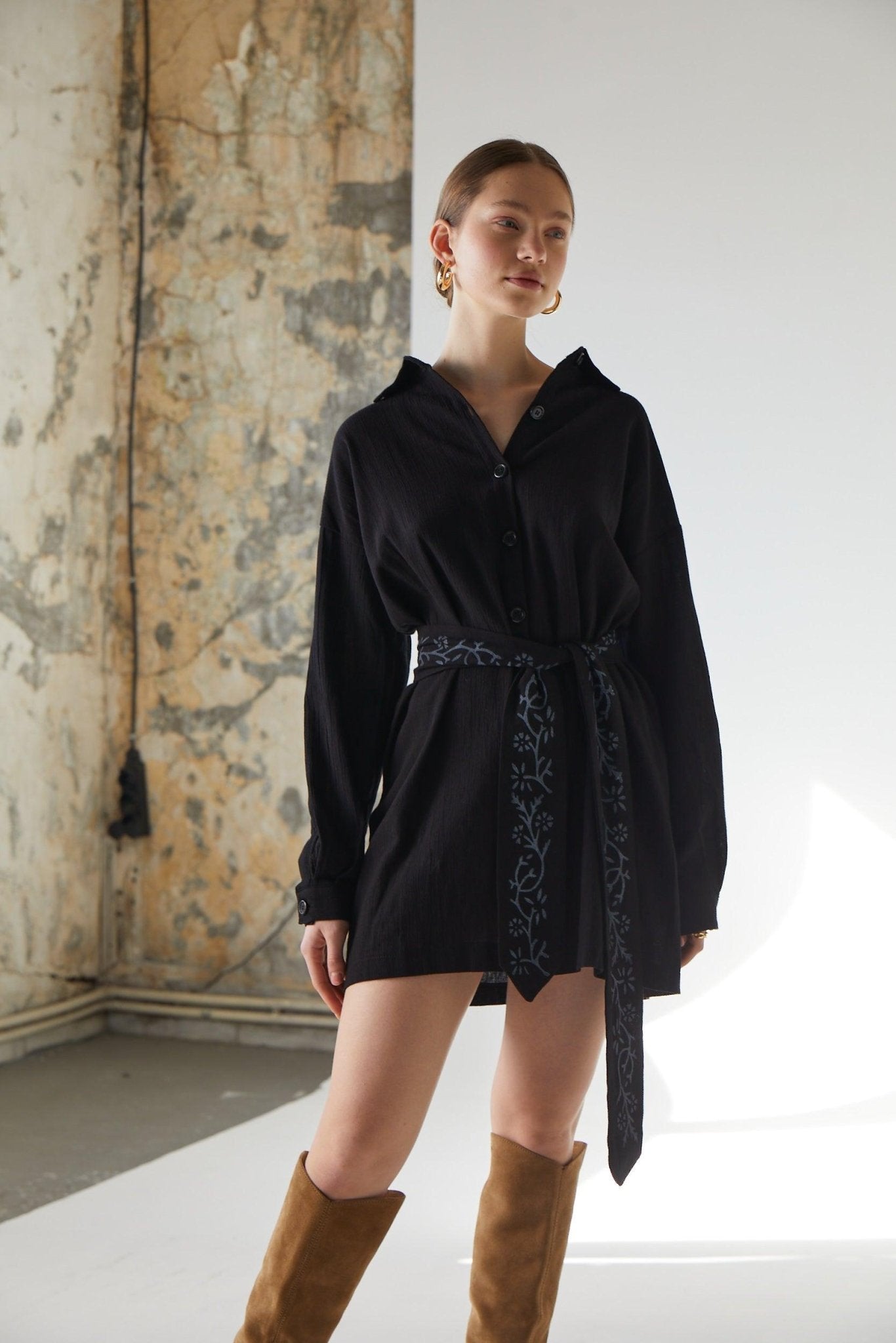 Mini Shirt - Dress with Flower Belt - 100% Organic Cotton - trendynow