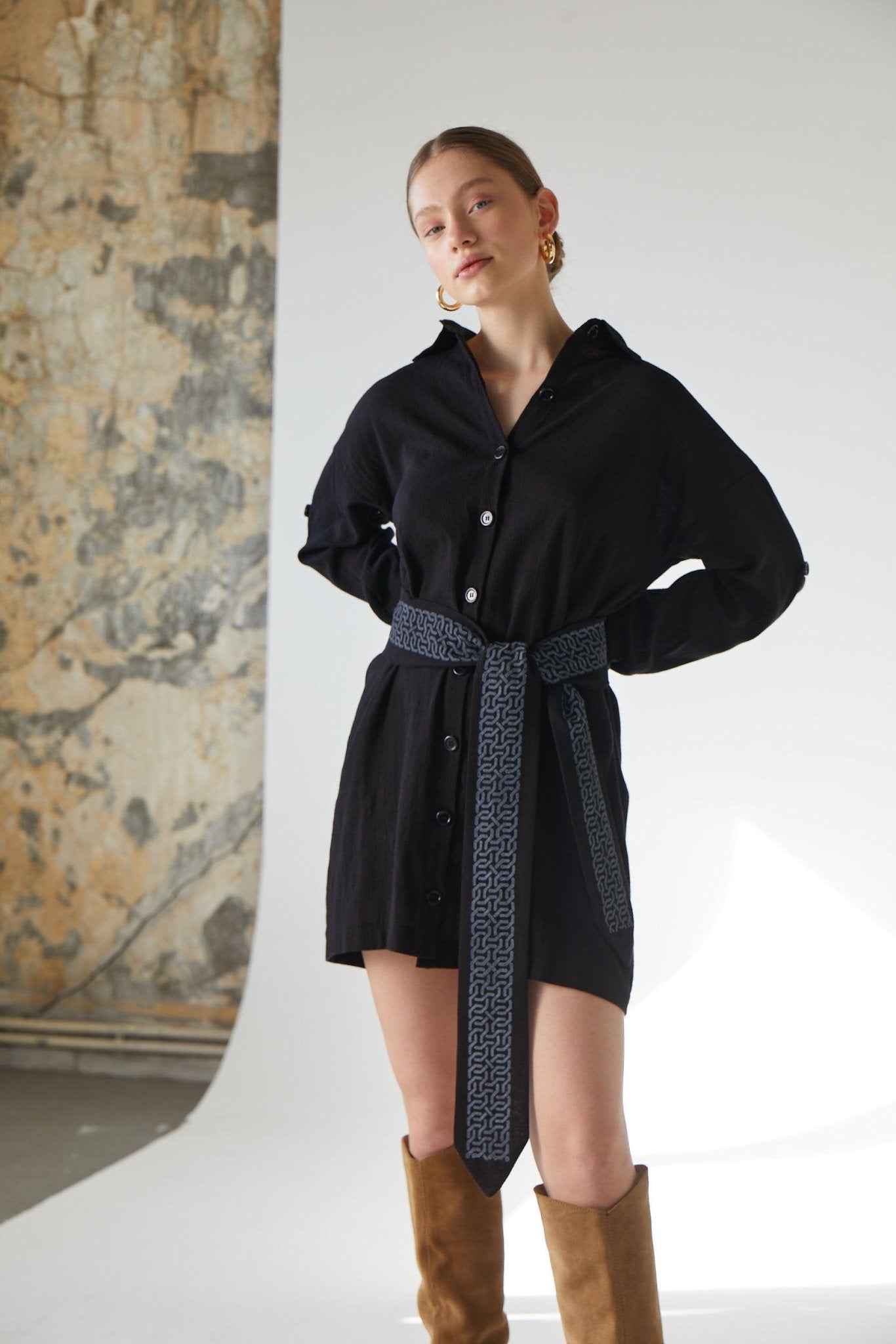 Mini Shirt - Dress with Geometric Belt - 100% Organic Cotton - trendynow